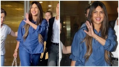Priyanka Chopra rocks a denim-on-denim attire as she returns to Mumbai. Priyanka Chopra rocks a denim-on-denim attire as she returns to Mumbai.