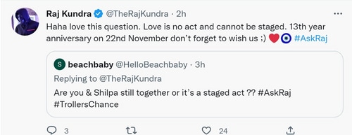 Raj Kundra's tweet.