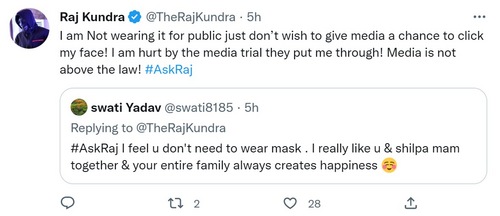 Raj Kundra on wearing a mask in public.
