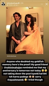 Tahira Kashyap apologizes Ayushmann Khurrana via Instagram Stories. Tahira Kashyap apologizes Ayushmann Khurrana via Instagram Stories.