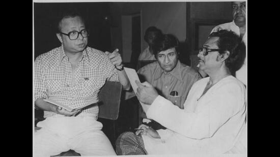 RD Burman, Dev Anand and Kishore Kumar. (HT Photo)