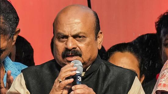 Karnataka Chief Minister Basavaraj Bommai speaks during the 67th Kannada Rajyotsava celebrations, in Bengaluru. (PTI)