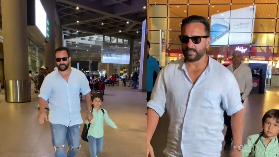 Saif Ali Khan with son Taimur Ali Khan at Mumbai airport. (Pics: Varinder Chawla)