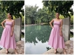 Dia Mirza swears by sustainable fashion and is often seen promoting brands supporting the same. In her recent Instagram photos, the Rehnaa Hai Terre Dil Mein actor can be seen flaunting her beautiful pink dress.(Instagram/@diamirzaofficial)