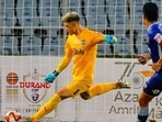 Mumbai City FC goalkeeper Phurba Lachenpa in action(Twitter/MumbaiCityFC) Mumbai City FC goalkeeper Phurba Lachenpa in action(Twitter/MumbaiCityFC)