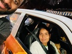 Rahul Sasi with Uber driver. Rahul Sasi with Uber driver.