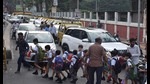 Illegally parked vehicles congest roads during school dismissals in Lucknow. (Deepak Gupta) Illegally parked vehicles congest roads during school dismissals in Lucknow. (Deepak Gupta)