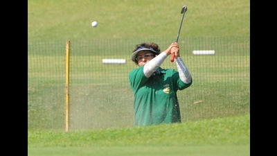 A player in action at the 28th Punjab Open Ladies Amateur Golf Championship at Chandigarh Golf Club on Wednesday. (Ravi Kumar/HT)