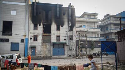 New Delhi, India - Nov. 2, 2022: A view of the footwear factory where a massive fire broke out yesterday killing two people at the Narela Industrial Area in New Delhi, India, on Wednesday, November 2, 2022. (Photo by Sanchit Khanna/ Hindustan Times) (Hindustan Times) New Delhi, India - Nov. 2, 2022: A view of the footwear factory where a massive fire broke out yesterday killing two people at the Narela Industrial Area in New Delhi, India, on Wednesday, November 2, 2022. (Photo by Sanchit Khanna/ Hindustan Times) (Hindustan Times)