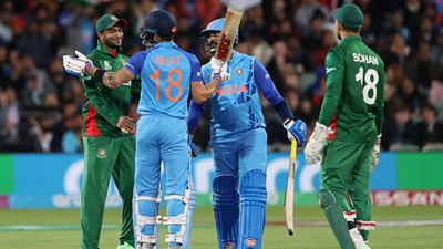 Virat Kohli in interaction with Shakib Al Hasan during the ICC T20 World Cup 2022 match between India against Bangladesh, at Adelaide Oval (ANI) Virat Kohli in interaction with Shakib Al Hasan during the ICC T20 World Cup 2022 match between India against Bangladesh, at Adelaide Oval (ANI)