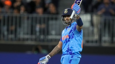 India's Suryakumar Yadav reacts after scoring a half-century (AP) India's Suryakumar Yadav reacts after scoring a half-century (AP)