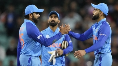 Rohit Sharma, left, and Virat Kohli shake hands after the T20 World Cup cricket match between India and the Netherlands in Sydney. (AP) Rohit Sharma, left, and Virat Kohli shake hands after the T20 World Cup cricket match between India and the Netherlands in Sydney. (AP)