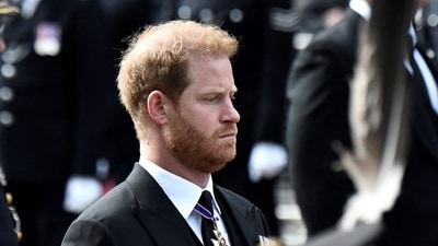 Prince Harry: Britain's Prince Harry follows the coffin of Queen Elizabeth II during her funeral procession. (Reuters)