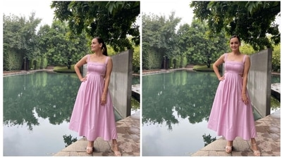 Dia Mirza swears by sustainable fashion and is often seen promoting brands supporting the same. In her recent Instagram photos, the Rehnaa Hai Terre Dil Mein actor can be seen flaunting her beautiful pink dress. (Instagram/@diamirzaofficial) Dia Mirza swears by sustainable fashion and is often seen promoting brands supporting the same. In her recent Instagram photos, the Rehnaa Hai Terre Dil Mein actor can be seen flaunting her beautiful pink dress. (Instagram/@diamirzaofficial)