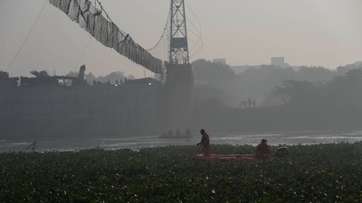 Rescue operation in the Machchu river on Tuesday, two days after a cable bridge collapsed in Gujarat's Morbi. (AP)