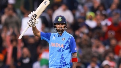 KL Rahul celebrates after scoring 50 runs during the T20 World Cup match between India and Bangladesh in Adelaide (AP)