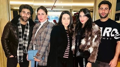 Aadar Jain, Kareena Kapoor, Karisma Kapoor, Anissa Malhotra Jain and Armaan Jain in London. Aadar Jain, Kareena Kapoor, Karisma Kapoor, Anissa Malhotra Jain and Armaan Jain in London.