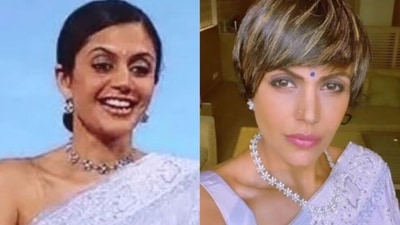 Mandira Bedi draped the same saree she wore during the 2003 World Cup. Mandira Bedi draped the same saree she wore during the 2003 World Cup.