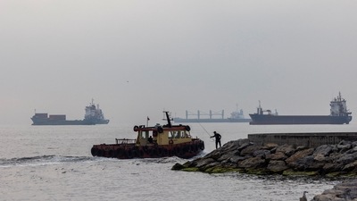 Russia-Ukraine War: Commercial vessels including vessels which are part of Black Sea grain deal wait to pass the Bosphorus strait off the shores of Yenikapi. (Reuters)