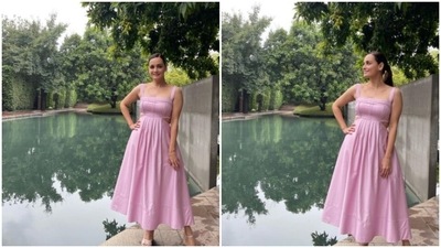 Dia Mirza is effortless beauty in a pastel pink cut-out dress (Instagram/@diamirzaofficial) Dia Mirza is effortless beauty in a pastel pink cut-out dress (Instagram/@diamirzaofficial)