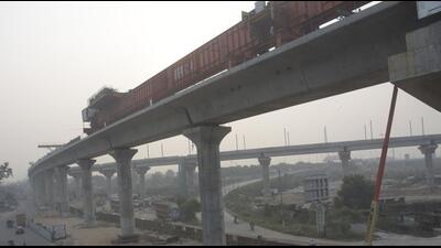 Ghaziabad, India – November 2, 2022: A view of the ongoing construction of Ghaziabad-Meerut Regional Rapid Transit System (RRTS), in Ghaziabad, India, on November 2, 2022. (Photo by Sakib Ali/ Hindustan Times) Ghaziabad, India – November 2, 2022: A view of the ongoing construction of Ghaziabad-Meerut Regional Rapid Transit System (RRTS), in Ghaziabad, India, on November 2, 2022. (Photo by Sakib Ali/ Hindustan Times)