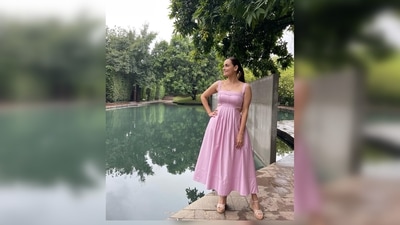 Dia Mirza's dress features two thick shoulder straps and cut-outs around the side of her waist. (Instagram/@diamirzaofficial) Dia Mirza's dress features two thick shoulder straps and cut-outs around the side of her waist. (Instagram/@diamirzaofficial)