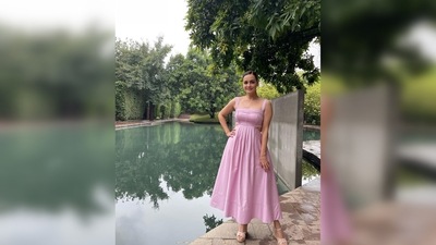 Dia Mirza paired her pretty pink maxi dress with matching shade wedges. (Instagram/@diamirzaofficial) Dia Mirza paired her pretty pink maxi dress with matching shade wedges. (Instagram/@diamirzaofficial)