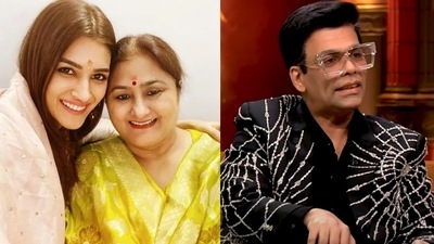 When Kriti Sanon's mom reacted to Karan Johar. When Kriti Sanon's mom reacted to Karan Johar.