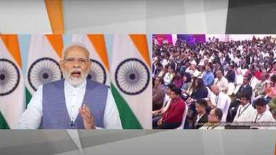 Prime Minister Narendra Modi speaking at hree-day 'Invest Karnataka 2022' meet.
