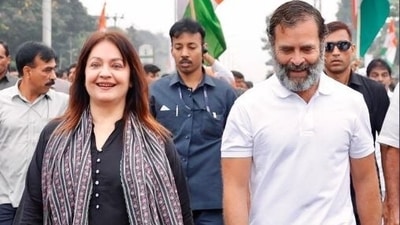 Actor Pooja Bhatt joined Rahul Gandhi's Bharat Jodo Yatra in Hyderabad on Wednesday.