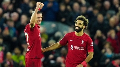 Liverpool's Darwin Nunez, left, and Liverpool's Mohamed Salah celebrate (AP) Liverpool's Darwin Nunez, left, and Liverpool's Mohamed Salah celebrate (AP)