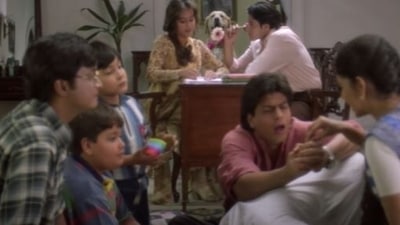 Aditya Narayan and Shah Rukh Khan in a still from Pardes.