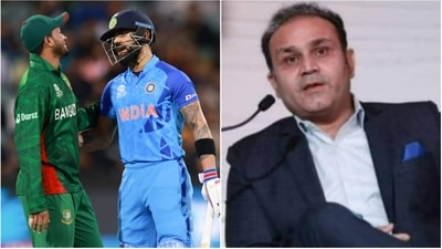 Shakib Al Hasan with Virat Kohli; Virender Sehwag (AP/File)
