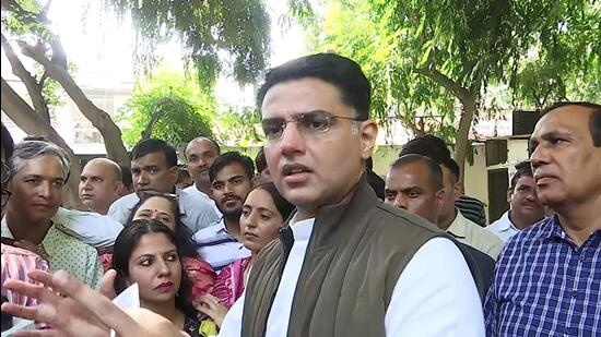 Congress leader Sachin Pilot speaks to reporters in Jaipur on Wednesday (ANI)