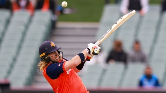 Max O'Dowd bats during the T20 World Cup cricket match between the Netherlands and Zimbabwe in Adelaide.(AP)
