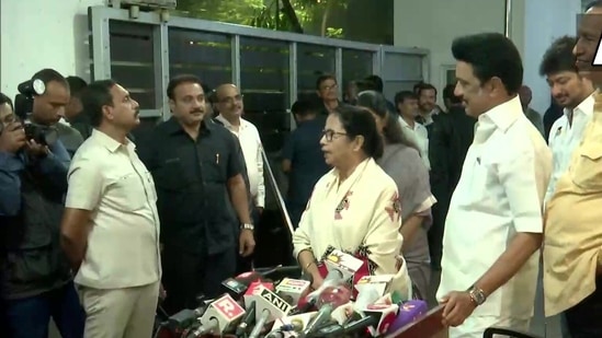 Mamata Banerjee and MK Stalin speak to reporters on Wednesday.(ANI)