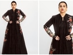 The gorgeous Vidya Balan, on Thursday, treated her Instagram family of more than 5.8 million followers to stunning photos of herself in a black Rohit Bal ensemble.(Instagram/@vidyabalan)