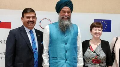 (From left) Major Guneet Chaudhary, honorary consul of Czech Republic in Chandigarh; Punjab speaker Kultar Singh Sandhwan and Eliska Zigova, ambassador of the Czech Republic to India. (HT)