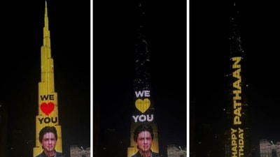 Burj Khalifa lights up with warm wishes for Shah Rukh Khan on his 57th birthday. Burj Khalifa lights up with warm wishes for Shah Rukh Khan on his 57th birthday.