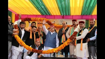 Bharatiya Janata Party (BJP) national president JP Nadda during the public meeting for the Himachal Pradesh assembly elections, at Saluni in Dalhousie on Thursday. (HT Photo)
