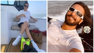 Deepika Padukone with Ranveer Singh on a yacht. Deepika Padukone with Ranveer Singh on a yacht.