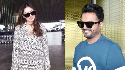 Hansika Motwani and her fiance Sohael Khaturiya at airport. (Yogen Shah) Hansika Motwani and her fiance Sohael Khaturiya at airport. (Yogen Shah)