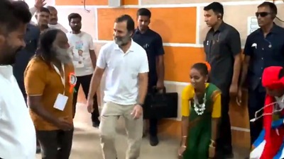 Congress MP Rahul Gandhi on Thursday danced with members of tribal communities performing 'Dhimsa'. (Twitter/Congress)