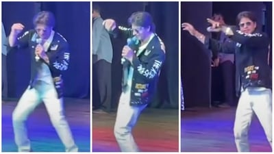 Shah Rukh Khan dancing to Chaiyya Chaiyya at an event on Tuesday.