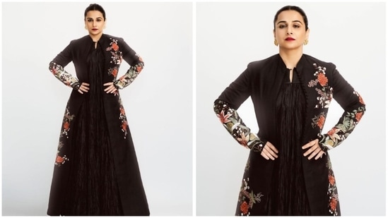 The gorgeous Vidya Balan, on Thursday, treated her Instagram family of more than 5.8 million followers to stunning photos of herself in a black Rohit Bal ensemble.(Instagram/@vidyabalan)