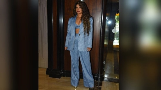 Priyanka was recently seen wearing an oversized ash lilac blazer with a matching pair of pants. The loose yet stylish fit is giving all diva vibes. The actress clearly knows how to ace pantsuits. (HT Photos/Varinder Chawla)
