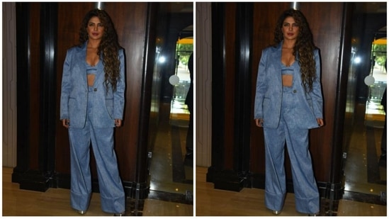 Priyanka struck beautiful poses while donning her boss lady style, and her pictures have taken over social media. The actress complemented her pantsuit with a matching bralette that had a deep V-neck cut, giving the look more sexiness and elevating it.(HT Photos/Varinder Chawla)