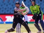 Kane Williamson bats during the T20 World Cup cricket match between New Zealand and Ireland in Adelaide.