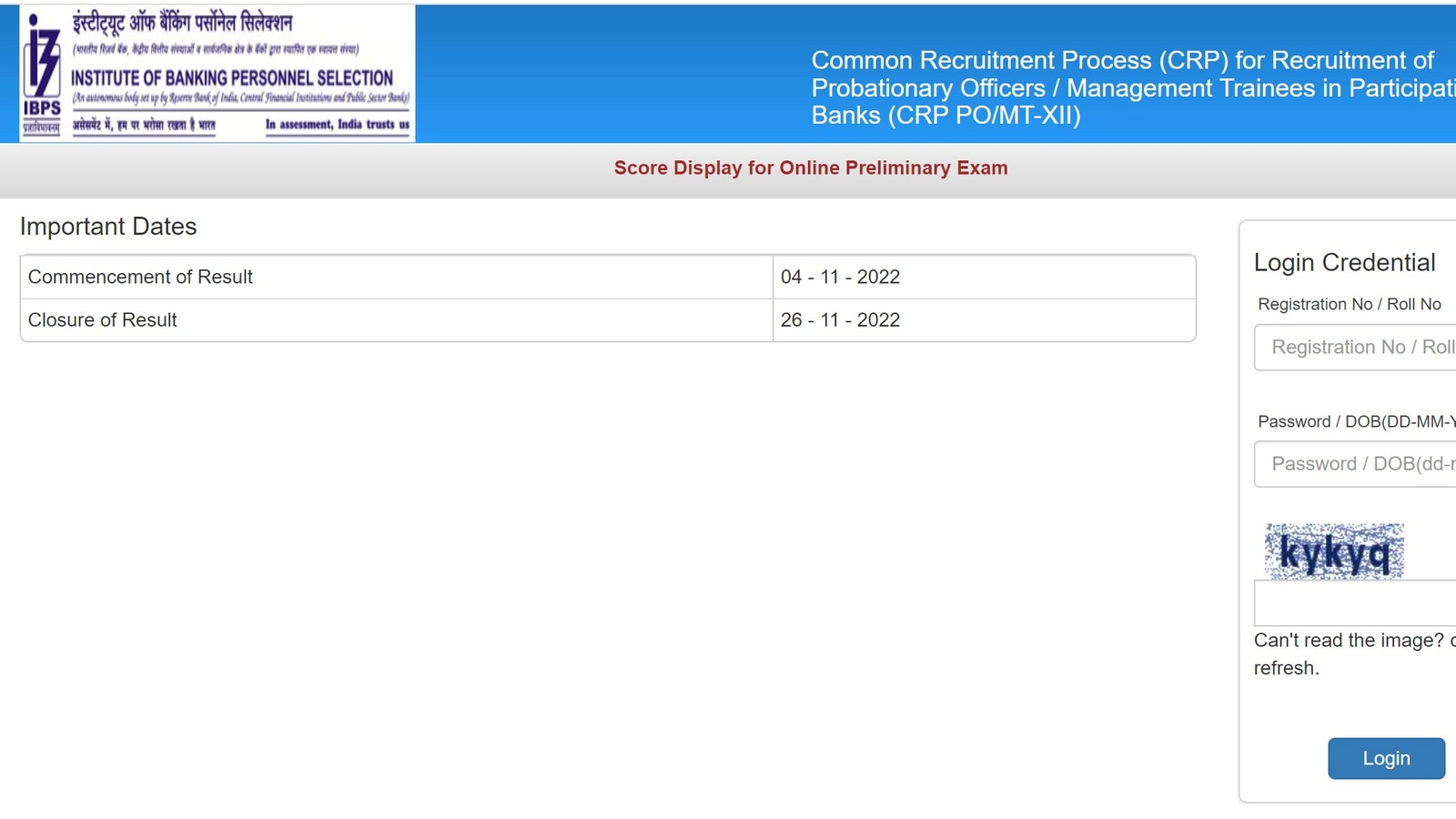 IBPS RRB PO score card released at www.ibps.in, download here