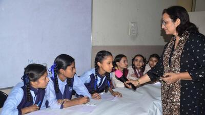 Students participating in the state-level quiz at meritorious school in Ludhiana. (HT PHOTO)